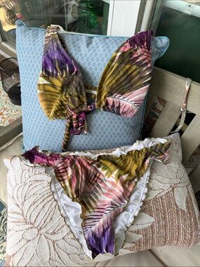 Shade & Shore Tropical Bikini in Purple, Olive & Pink Leaf Print